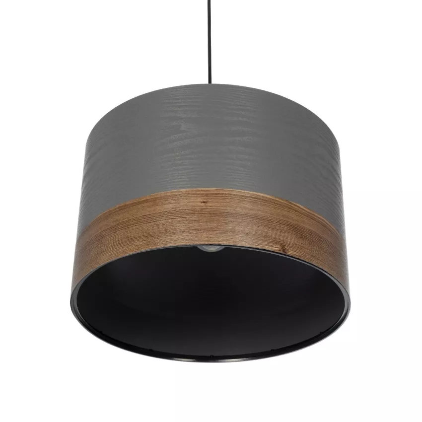 ZYKLUS  Μοντέρνο Κρεμαστό Φωτιστικό Καπέλο Μονόφωτο 1 x E27 IP20 Γκρί Ύφασμα με Καρυδί Τελείωμα- Μ36 x Π36 x Υ73cm