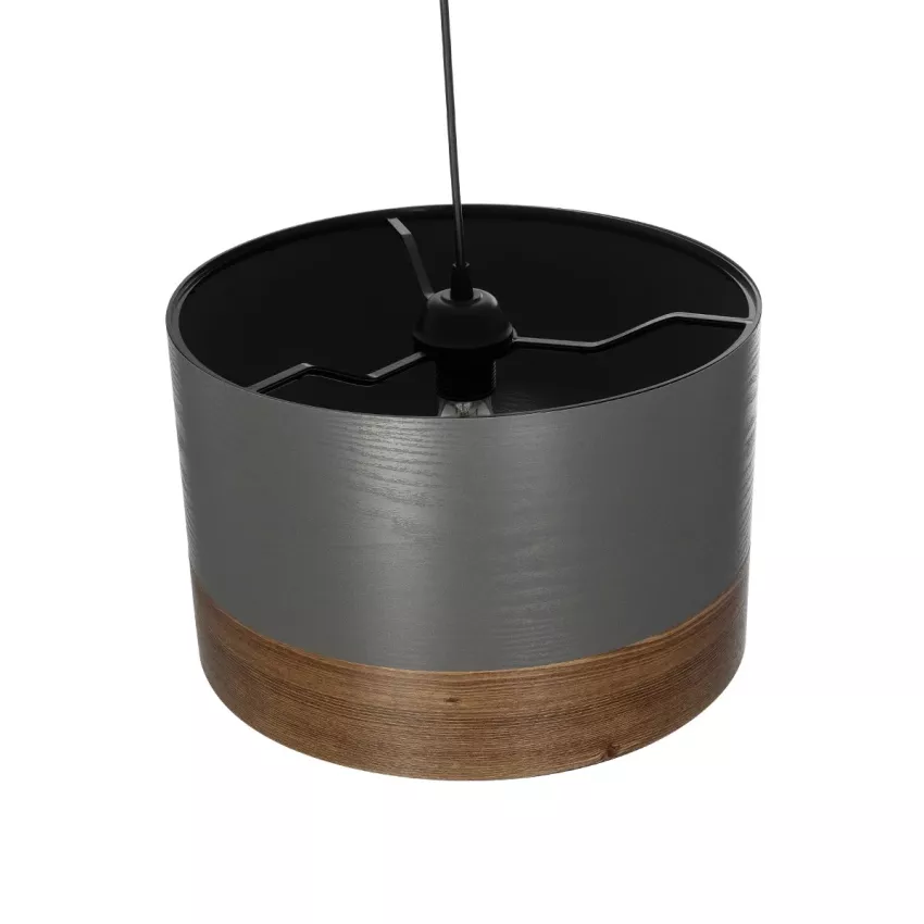 ZYKLUS  Μοντέρνο Κρεμαστό Φωτιστικό Καπέλο Μονόφωτο 1 x E27 IP20 Γκρί Ύφασμα με Καρυδί Τελείωμα- Μ36 x Π36 x Υ73cm