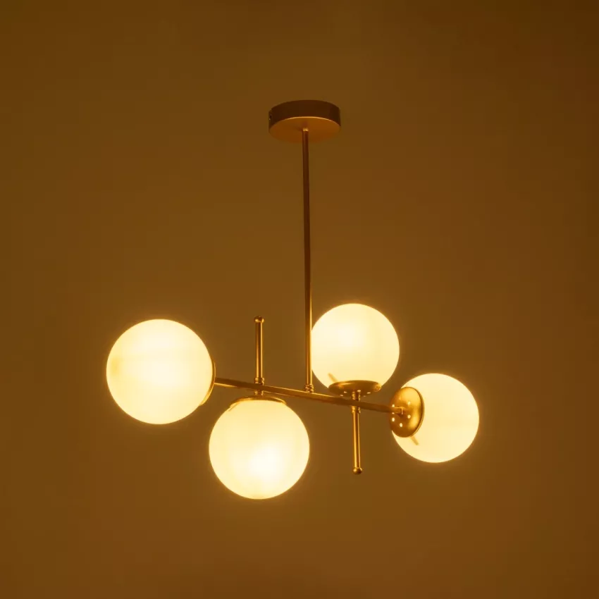 GLOBUS  Μοντέρνο Φωτιστικό Οροφής Ράγα Πολύφωτο 4 x E27 IP20 Χρυσό Μέταλλο με Λευκό Γυαλί - Μ70 x Π15 x Υ34cm