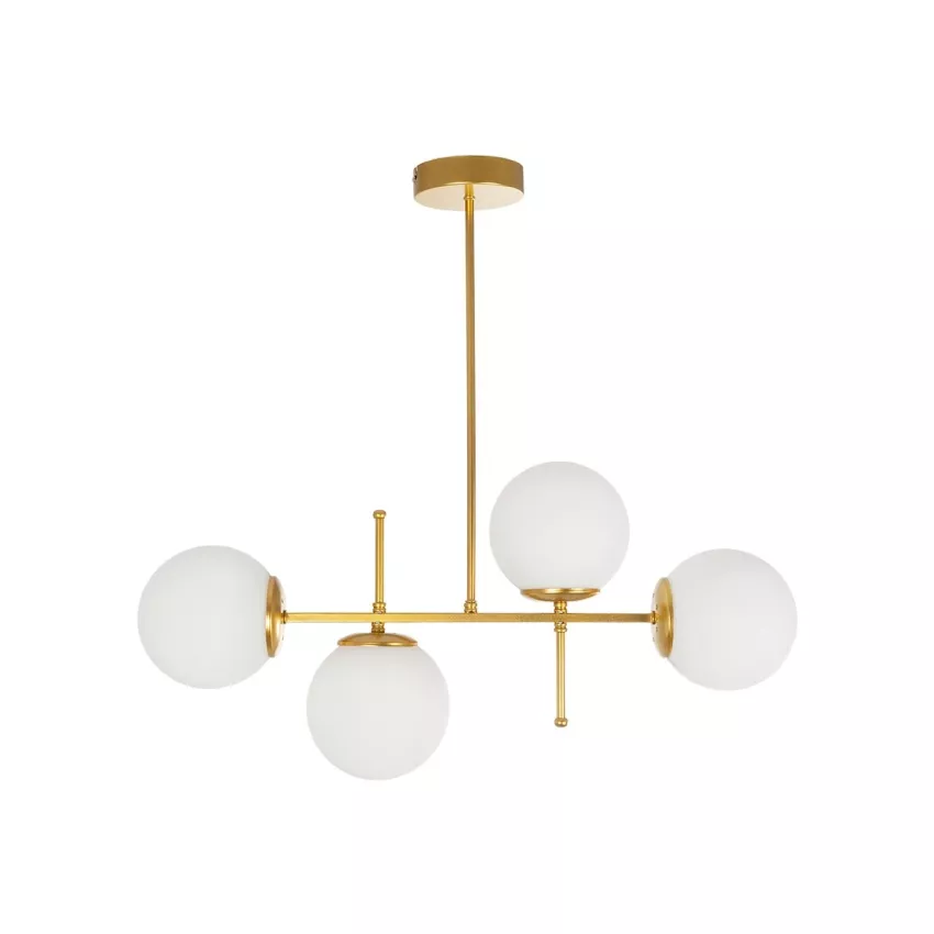 GLOBUS  Μοντέρνο Φωτιστικό Οροφής Ράγα Πολύφωτο 4 x E27 IP20 Χρυσό Μέταλλο με Λευκό Γυαλί - Μ70 x Π15 x Υ34cm