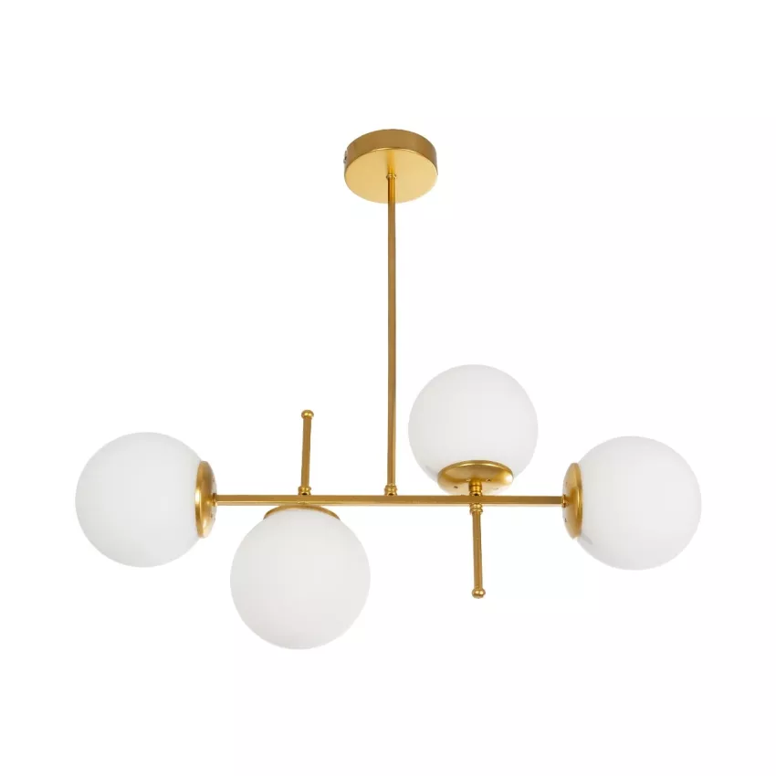 GLOBUS  Μοντέρνο Φωτιστικό Οροφής Ράγα Πολύφωτο 4 x E27 IP20 Χρυσό Μέταλλο με Λευκό Γυαλί - Μ70 x Π15 x Υ34cm