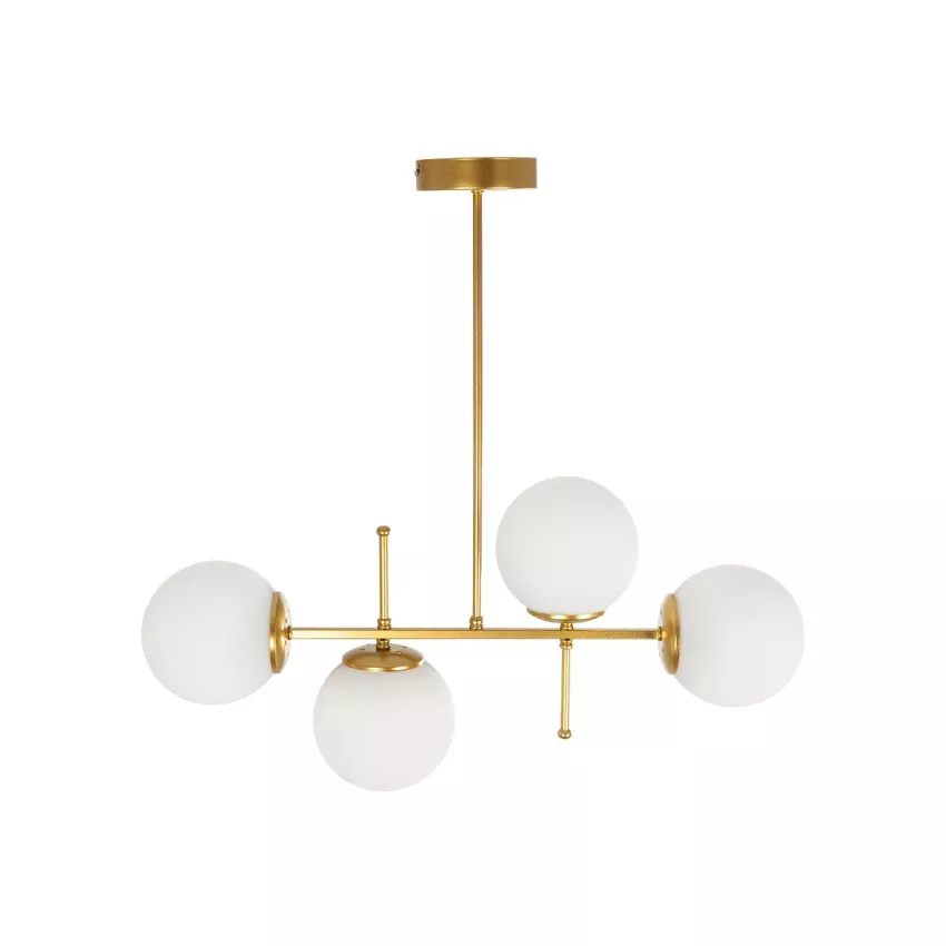 GLOBUS  Μοντέρνο Φωτιστικό Οροφής Ράγα Πολύφωτο 4 x E27 IP20 Χρυσό Μέταλλο με Λευκό Γυαλί - Μ70 x Π15 x Υ34cm