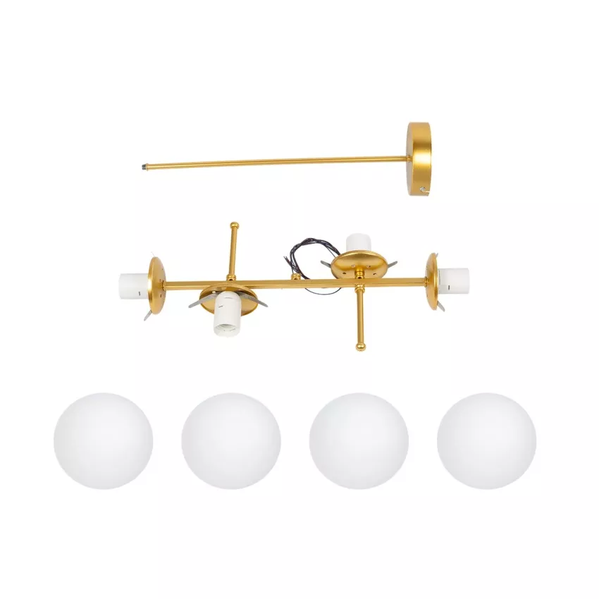 GLOBOSTAR® GLOBUS  Μοντέρνο Φωτιστικό Οροφής με Ντουί 4 x E27 AC 220-240V IP20 - Λευκό & Χρυσό - Μ70 x Π15 x Υ34cm