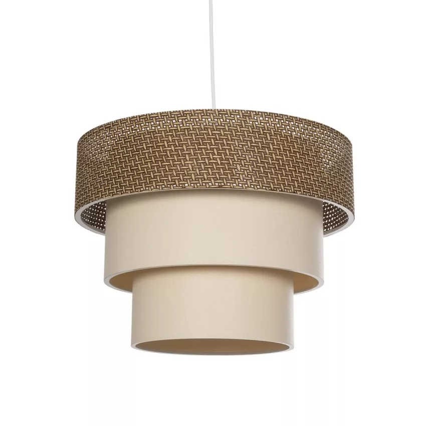 LEVEL  Μοντέρνο Κρεμαστό Φωτιστικό Καπέλο Μονόφωτο 1 x E27 IP20 Σκούρο Καφέ & Λευκό Ύφασμα - Μ38 x Π38 x Υ95cm