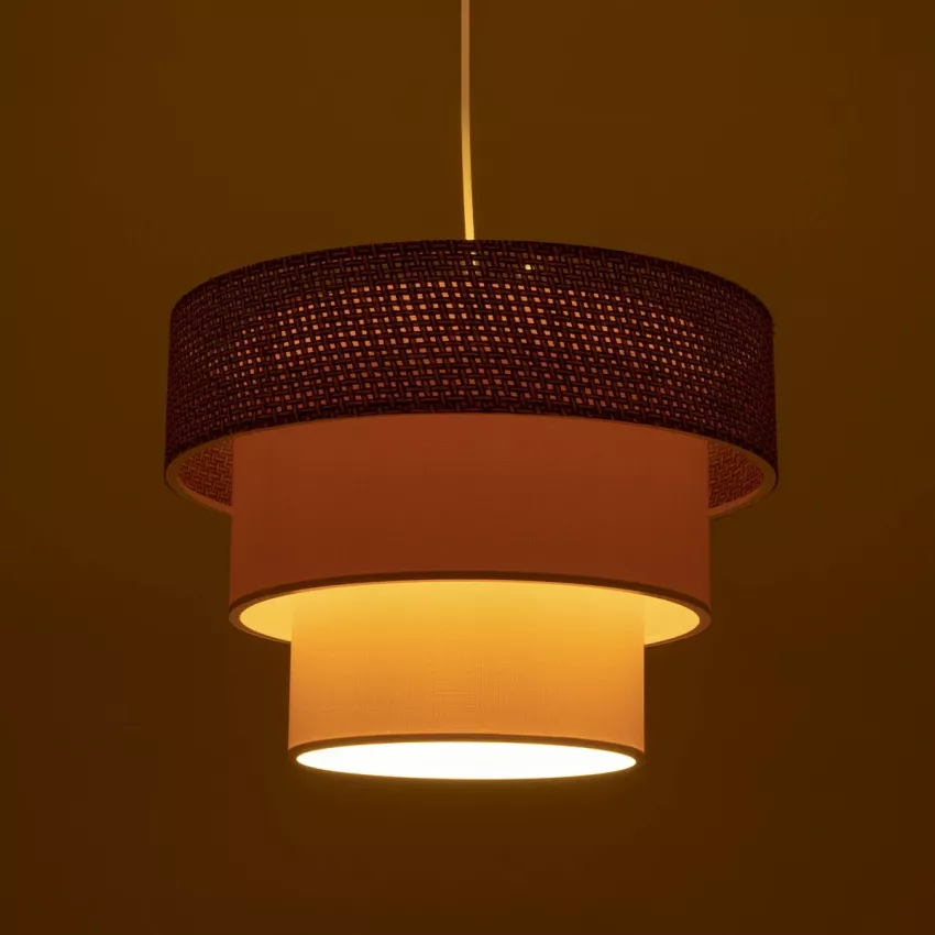 LEVEL  Μοντέρνο Κρεμαστό Φωτιστικό Καπέλο Μονόφωτο 1 x E27 IP20 Σκούρο Καφέ & Λευκό Ύφασμα - Μ38 x Π38 x Υ95cm