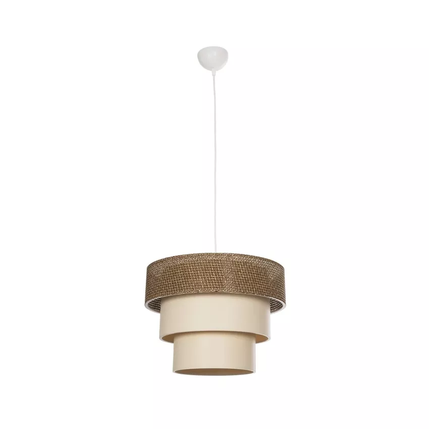 LEVEL  Μοντέρνο Κρεμαστό Φωτιστικό Καπέλο Μονόφωτο 1 x E27 IP20 Σκούρο Καφέ & Λευκό Ύφασμα - Μ38 x Π38 x Υ95cm
