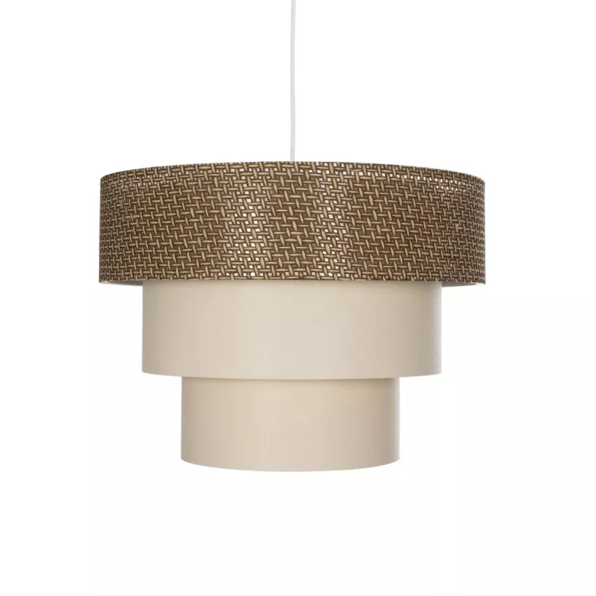 LEVEL  Μοντέρνο Κρεμαστό Φωτιστικό Καπέλο Μονόφωτο 1 x E27 IP20 Σκούρο Καφέ & Λευκό Ύφασμα - Μ38 x Π38 x Υ95cm