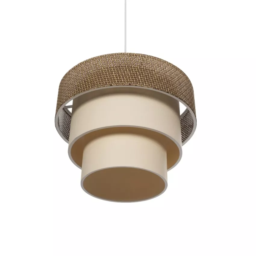 LEVEL  Μοντέρνο Κρεμαστό Φωτιστικό Καπέλο Μονόφωτο 1 x E27 IP20 Σκούρο Καφέ & Λευκό Ύφασμα - Μ38 x Π38 x Υ95cm