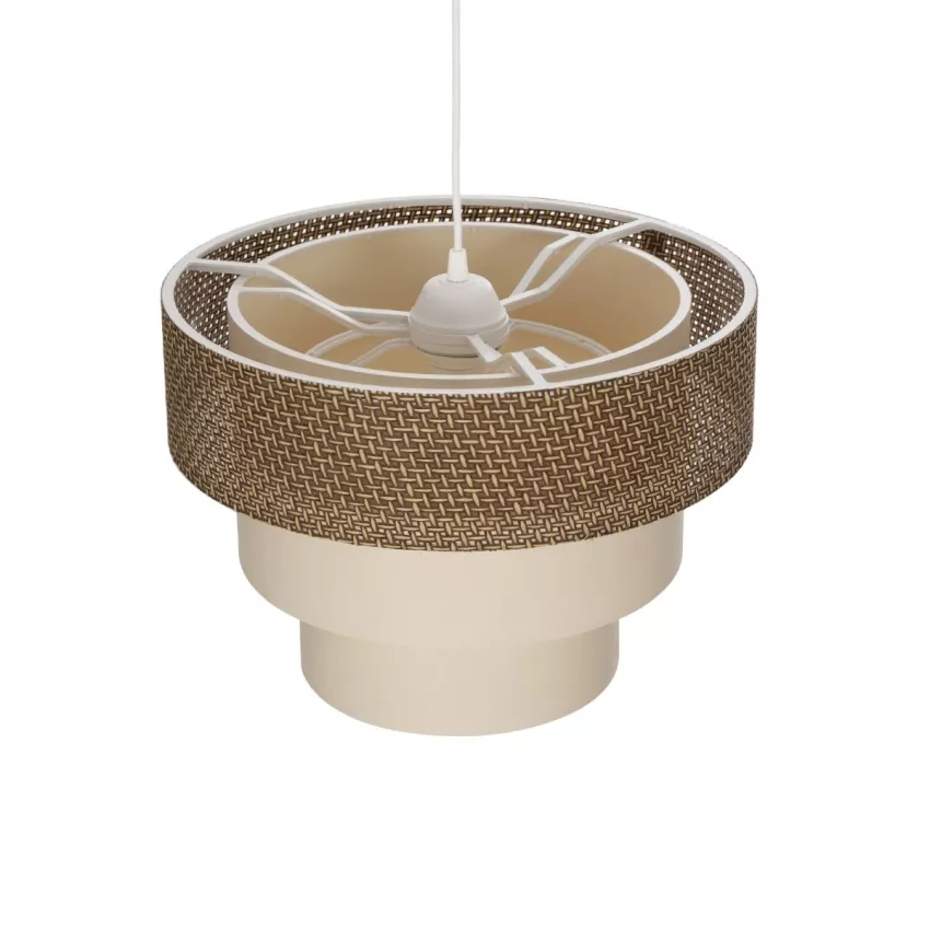 LEVEL  Μοντέρνο Κρεμαστό Φωτιστικό Καπέλο Μονόφωτο 1 x E27 IP20 Σκούρο Καφέ & Λευκό Ύφασμα - Μ38 x Π38 x Υ95cm