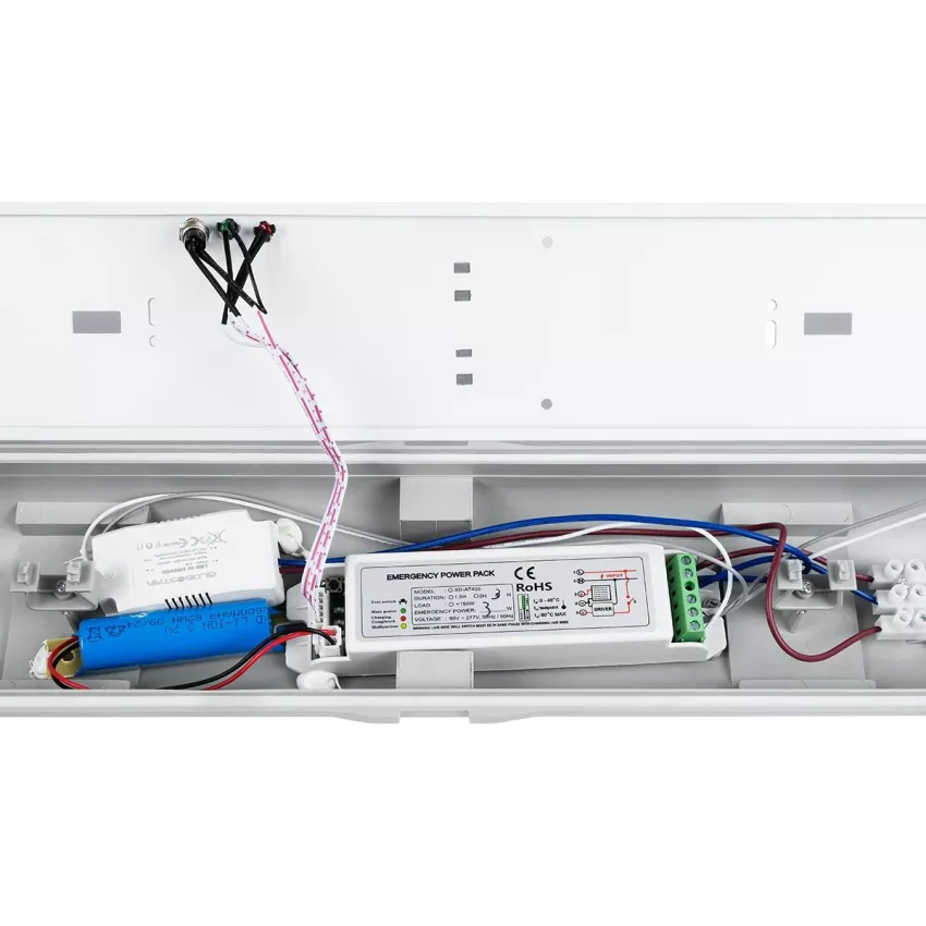 GLOBOSTAR® EMERGANO  120cm Γραμμικό Βιομηχανικό Φωτιστικό Tri-Proof Τεχνολογίας Emergency με Ενσωματωμένη Μπαταρία Li-Ion 3.7V 5000mAH & Αυτονομία 3 Ώρες LED 48W 6240lm 120° AC 220-240V Αδιάβροχο IP65 Ψυχρό Λευκό 6000K - LUMILEDs SMD Chip & TÜV SÜ