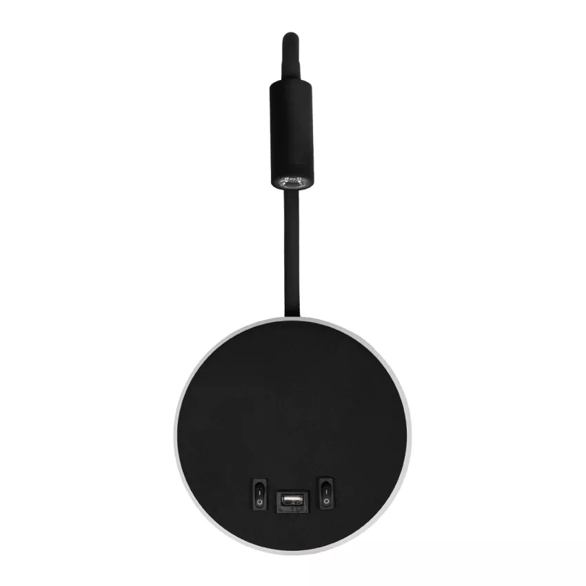 GLOBOSTAR® GOOSE  Μοντέρνο Φωτιστικό Τοίχου - Απλίκα Ξενοδοχείου Reading Light με Φορτιστή USB 3A LED 6W 600lm 36° & 360° AC 220-240V IP20 Θερμό Λευκό 2700K - Bridgelux COB Chip & TÜV SÜD Driver - Μαύρο Ματ - Μ15.5 x Π22.5 x Υ30cm