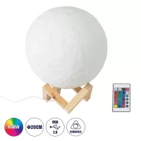 MOON  Επιτραπέζιο Φωτιστικό LED 3W 150lm 360° DC 5V IP20 RGB Dimmable Λευκό Πλαστικό με Μπεζ Ξύλο - Λειτουργία μόνο σε ρεύμα, χωρίς μπαταρίες - Μ20 x Π20 x Υ23cm