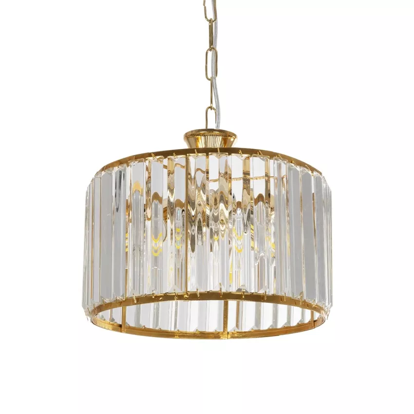 GLOBOSTAR® GLAMOROUS  Κλασικό Κρεμαστό Φωτιστικό Οροφής με Ντουί 3 x E27 AC 220-240V IP20 - Χρυσό & Διάφανο - Μ28 x Π28 x Υ21.5cm