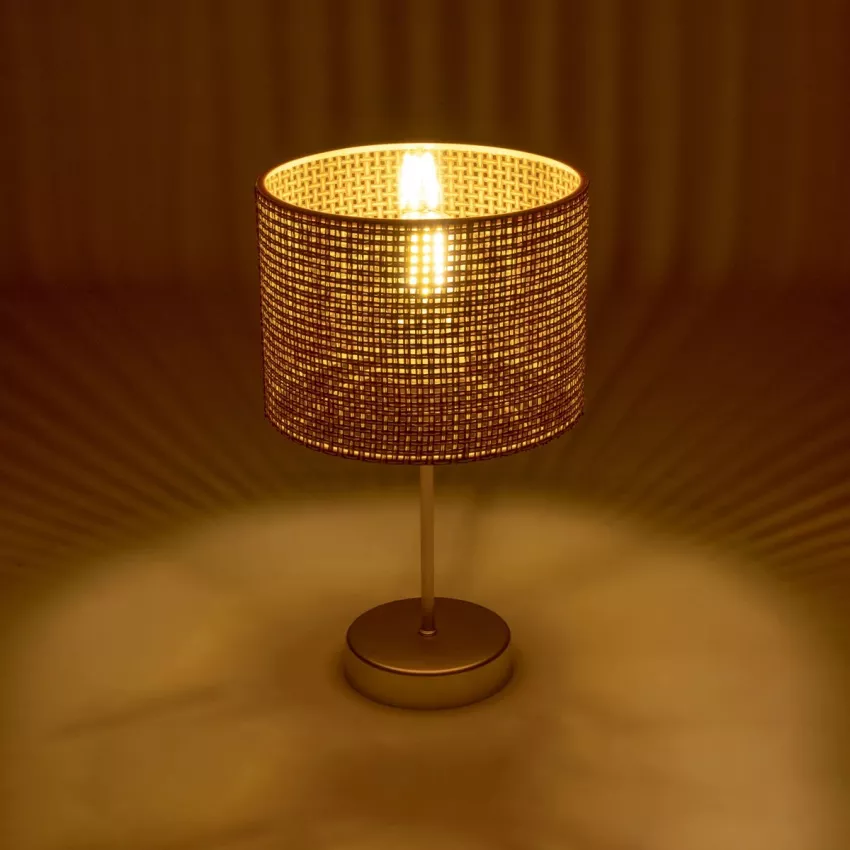 WIZ  Μοντέρνο Επιτραπέζιο Φωτιστικό Πορτατίφ Μονόφωτο 1 x E27 IP20 Χρυσο Μέταλλο με Καφέ & Μπεζ Διάτρητο Ύφασμα - Μ22 x Π22 x Υ36.5cm