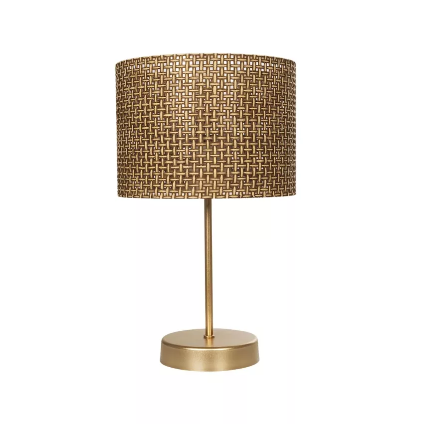 WIZ  Μοντέρνο Επιτραπέζιο Φωτιστικό Πορτατίφ Μονόφωτο 1 x E27 IP20 Χρυσο Μέταλλο με Καφέ & Μπεζ Διάτρητο Ύφασμα - Μ22 x Π22 x Υ36.5cm