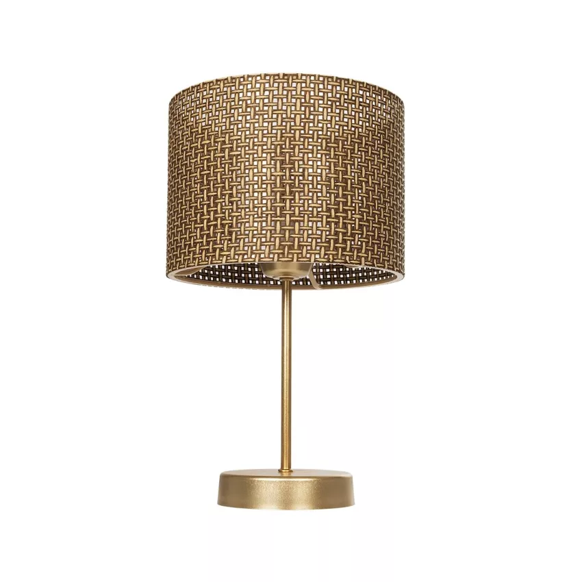 WIZ  Μοντέρνο Επιτραπέζιο Φωτιστικό Πορτατίφ Μονόφωτο 1 x E27 IP20 Χρυσο Μέταλλο με Καφέ & Μπεζ Διάτρητο Ύφασμα - Μ22 x Π22 x Υ36.5cm