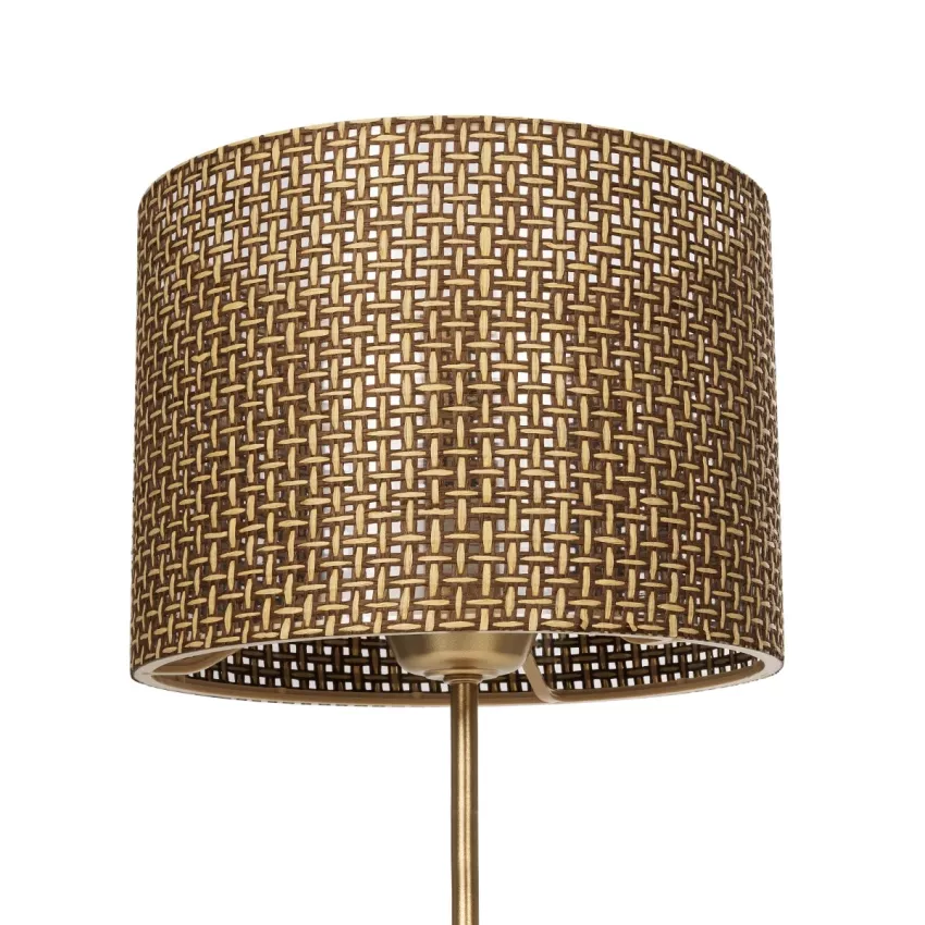 WIZ  Μοντέρνο Επιτραπέζιο Φωτιστικό Πορτατίφ Μονόφωτο 1 x E27 IP20 Χρυσο Μέταλλο με Καφέ & Μπεζ Διάτρητο Ύφασμα - Μ22 x Π22 x Υ36.5cm