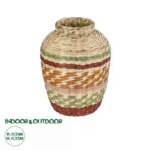 Τεχνητός Κήπος TORONTO  Διακοσμητικό Πλεκτό Καλάθι - Κασπώ Γλάστρα -  Μπεζ με Πολύχρομο Π25 x M25 x Υ32cm