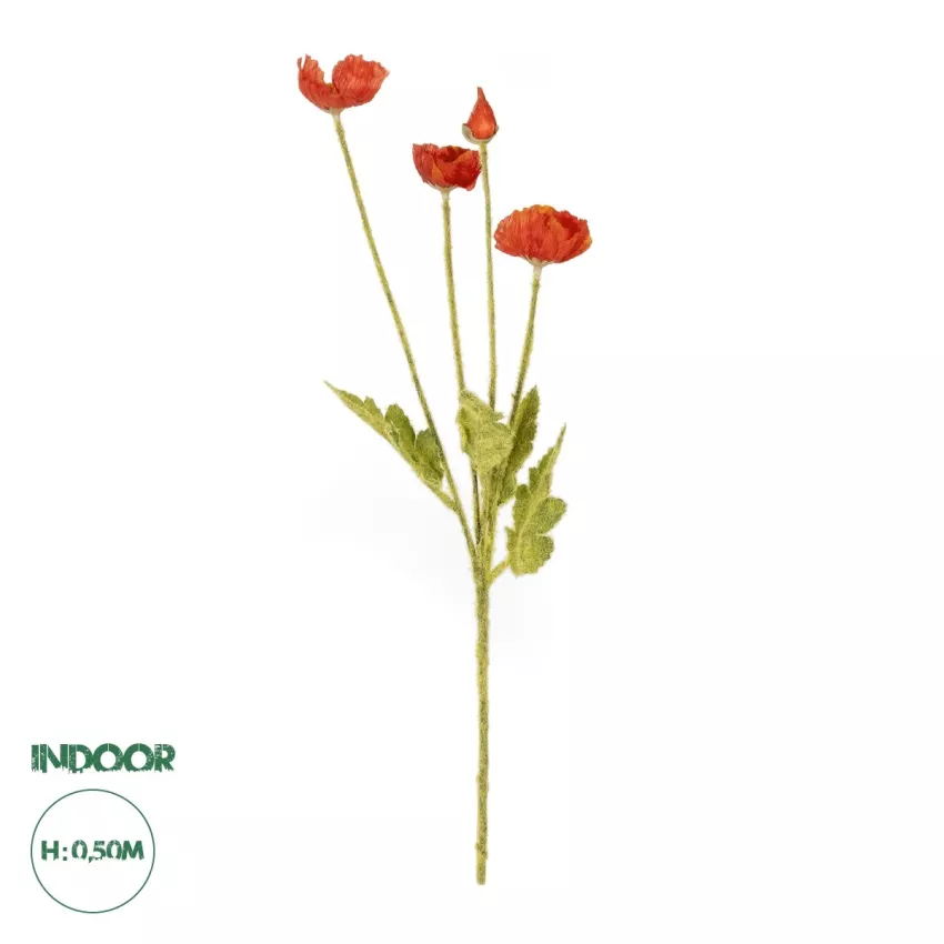 Τεχνητός Κήπος RED POPPY BRANCH  Τεχνητό Διακοσμητικό Κλαδί Παπαρούνα Κόκκινη Y50cm