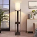 VENTORA  Μοντέρνο Eπιδαπέδιο Φωτιστικό Μονόφωτο 1 x E27 IP20 Καφέ Ξύλο με Μπεζ Ύφασμα - Μ20 x Π20 x Υ142cm