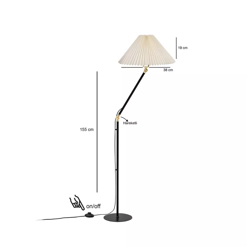 FLY  Μοντέρνο Eπιδαπέδιο Φωτιστικό Μονόφωτο 1 x E27 IP20 Μαύρο & Χρυσό Μέταλλο με Μπεζ Ύφασμα - Μ38 x Π38 x Υ155cm