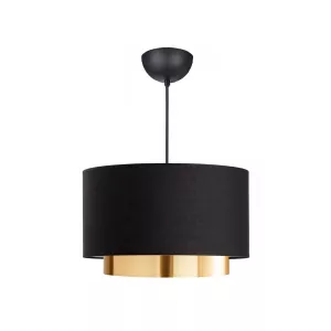 BASIL  Μοντέρνο Κρεμαστό Φωτιστικό Kαπέλο Μονόφωτο 1 x E27 IP20 Μαύρο & Χρυσό Ύφασμα - Μ30 x Π30 x Υ20cm