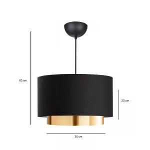 BASIL  Μοντέρνο Κρεμαστό Φωτιστικό Kαπέλο Μονόφωτο 1 x E27 IP20 Μαύρο & Χρυσό Ύφασμα - Μ30 x Π30 x Υ20cm