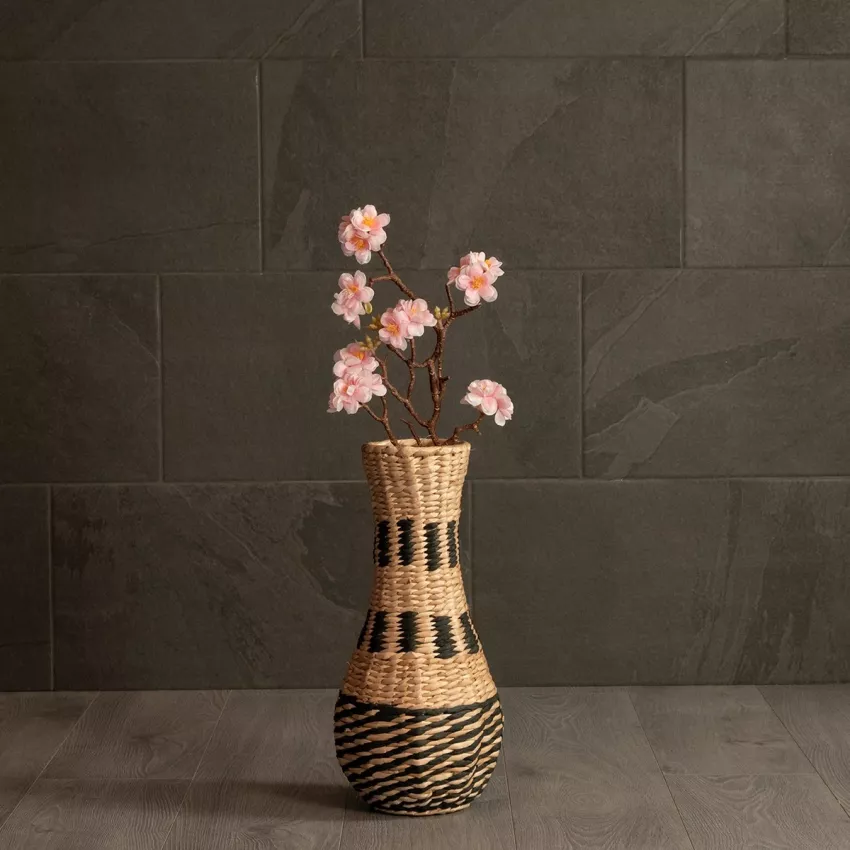 Τεχνητός Κήπος BOLOGNA  Διακοσμητικό Πλεκτό Καλάθι - Κασπώ Γλάστρα -  Μπεζ με Μαύρο Π20 x M20 x Υ42cm