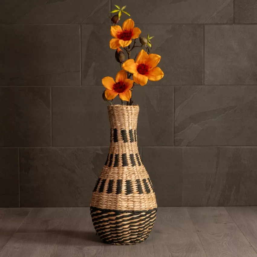 Τεχνητός Κήπος HAVANA  Διακοσμητικό Πλεκτό Καλάθι - Κασπώ Γλάστρα -  Μπεζ με Μαύρο Π25 x M25 x Υ57cm