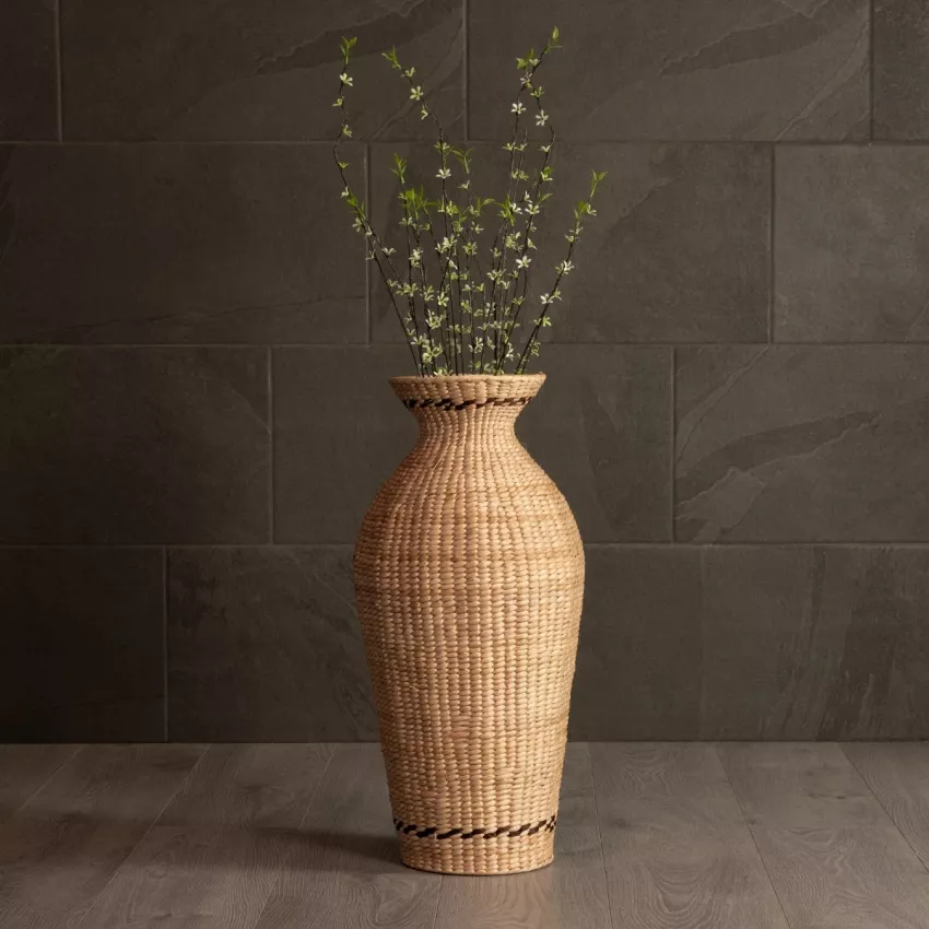 Τεχνητός Κήπος MONTPELLIER  Διακοσμητικό Πλεκτό Καλάθι - Κασπώ Γλάστρα -  Μπεζ με Καφέ Π28 x M28 x Υ60cm