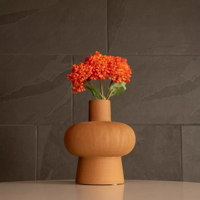 Τεχνητός Κήπος CORNEOL  Διακοσμητικό Κεραμικό Βάζo Καφέ Π17 x Μ17 x Υ20cm