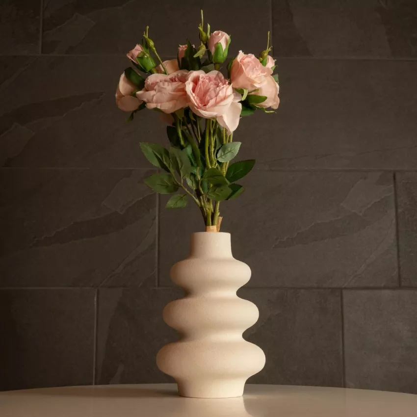 Τεχνητός Κήπος THAILAND  Διακοσμητικό Κεραμικό Βάζo Μπεζ Π14 x Μ14 x Υ21cm