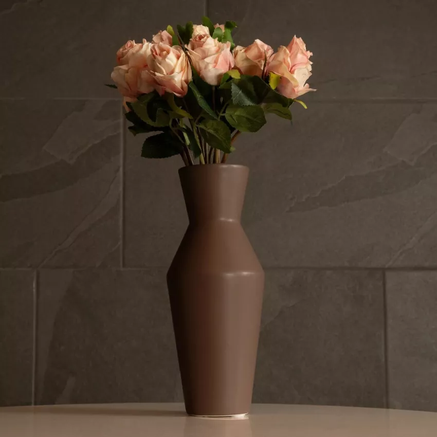 Τεχνητός Κήπος UNIQUE  Διακοσμητικό Κεραμικό Βάζo Καφέ Π10 x Μ10 x Υ24cm