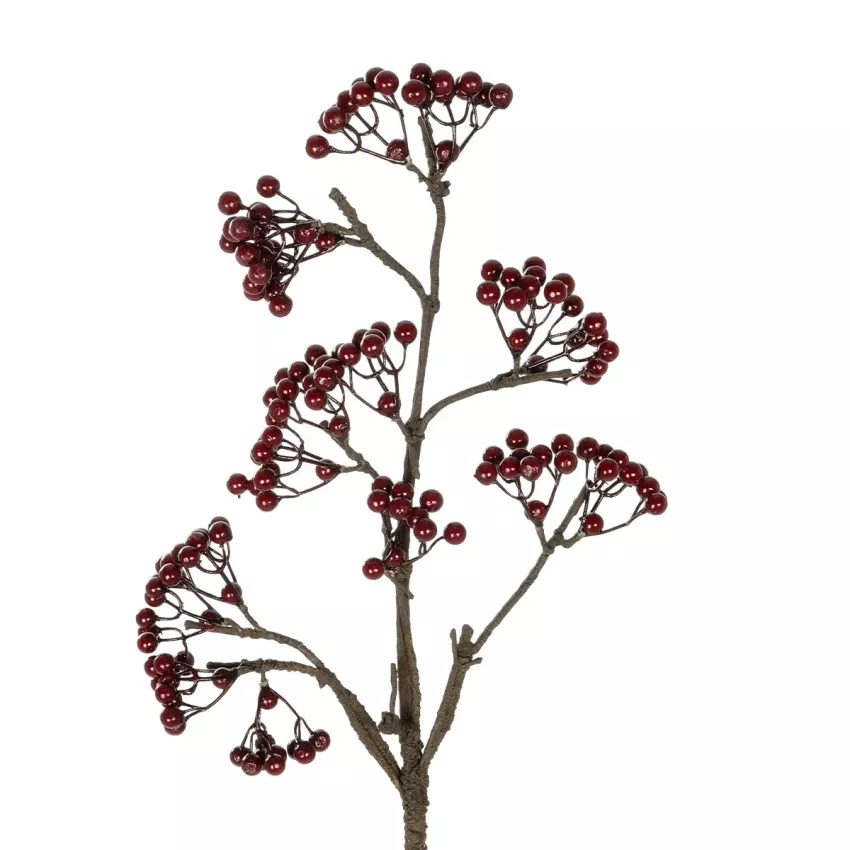 Τεχνητός Κήπος RED HOLLY BERRIES FRUIT BRANCH  Τεχνητό Διακοσμητικό Κλαδί Κόκκινο Γκί Y86cm