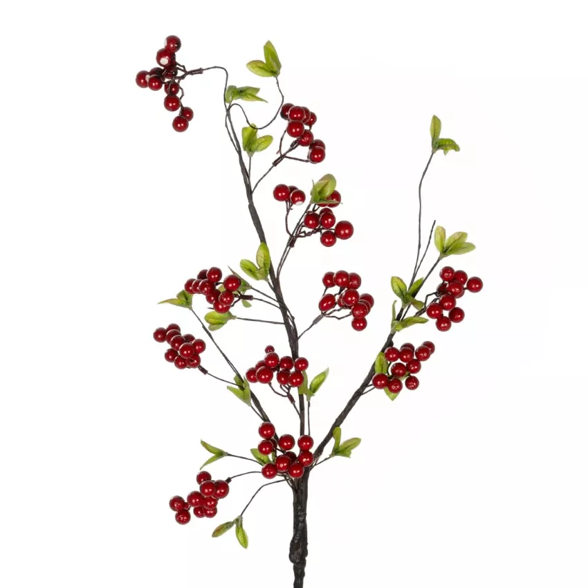 Τεχνητός Κήπος RED HOLLY BERRIES FRUIT BRANCH  Τεχνητό Διακοσμητικό Κλαδί Κόκκινο Γκί Y90cm
