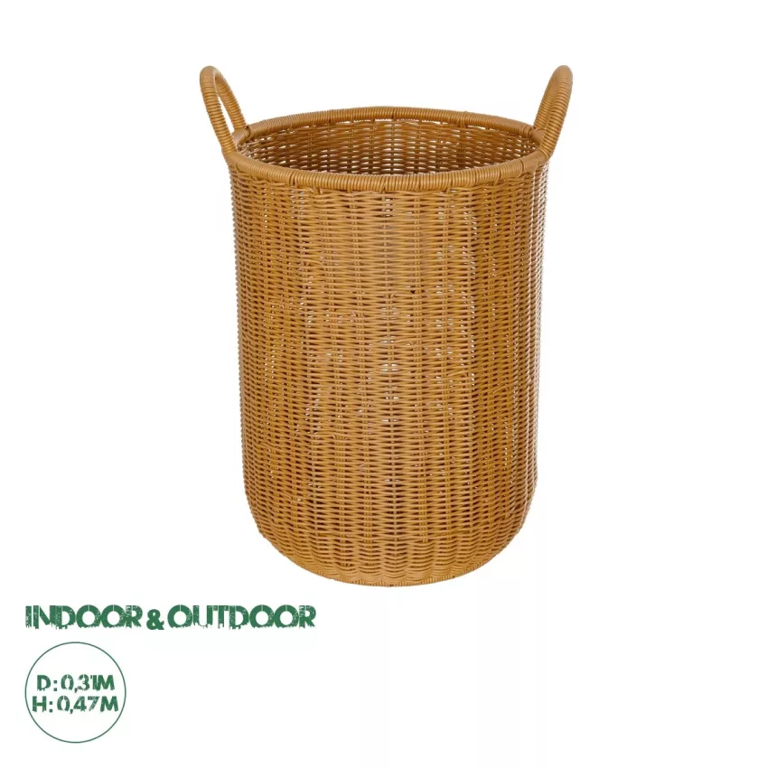 Τεχνητός Κήπος TORINO  Διακοσμητικό Πλεκτό Καλάθι - Κασπώ Γλάστρα -  Μπεζ Φ31cm x Υ47cm