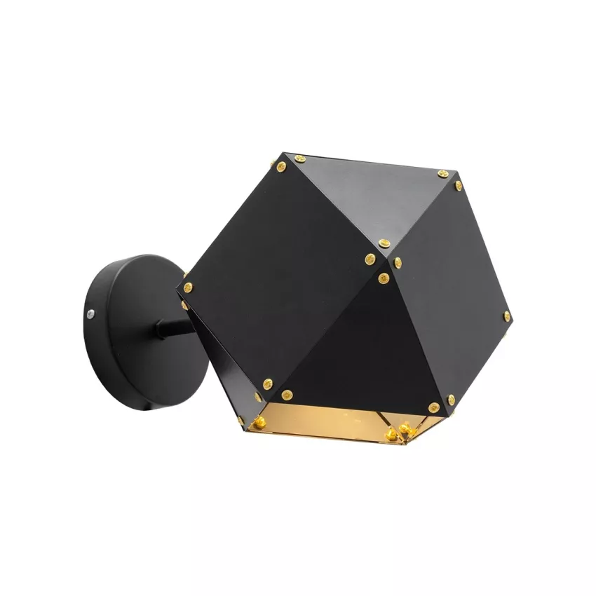 WELLES  Μοντέρνο Επιτοίχιο Φωτιστικό Απλίκα Μονόφωτο 1 x E27 IP20 Μαύρο & Χρυσό Μέταλλο - Μ17 x Π28 x Υ17cm