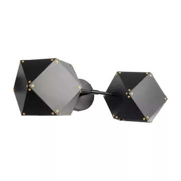 WELLES  Μοντέρνο Επιτοίχιο Φωτιστικό Απλίκα Δίφωτο 2 x E27 IP20 Μαύρο & Χρυσό Μέταλλο - Μ52 x Π21 x Υ17cm