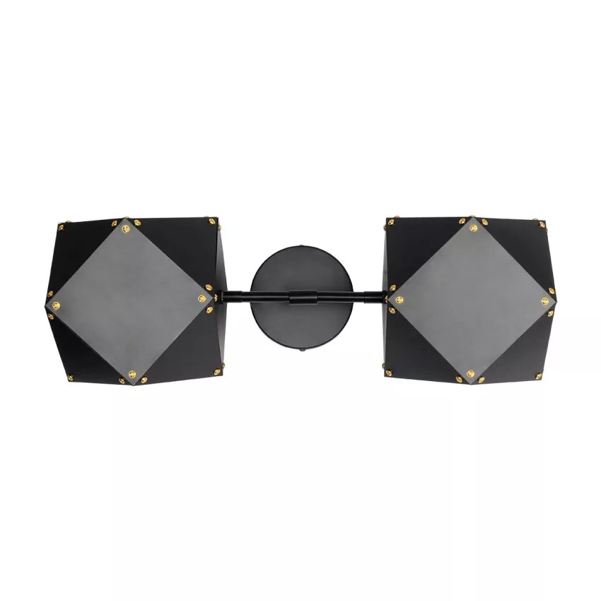 WELLES  Μοντέρνο Επιτοίχιο Φωτιστικό Απλίκα Δίφωτο 2 x E27 IP20 Μαύρο & Χρυσό Μέταλλο - Μ52 x Π21 x Υ17cm