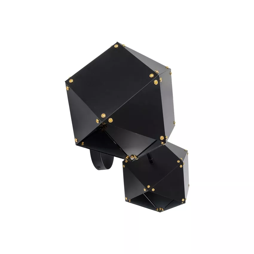 WELLES  Μοντέρνο Επιτοίχιο Φωτιστικό Απλίκα Δίφωτο 2 x E27 IP20 Μαύρο & Χρυσό Μέταλλο - Μ52 x Π21 x Υ17cm