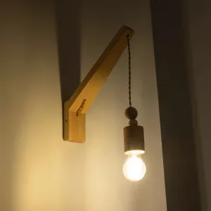 NOVO  Vintage Επιτοίχιο Φωτιστικό Απλίκα Μονόφωτο 1 x E27 IP20 Μπεζ Ξύλο με Μπεζ Σχοινί - Μ7 x Π27 x Υ65cm