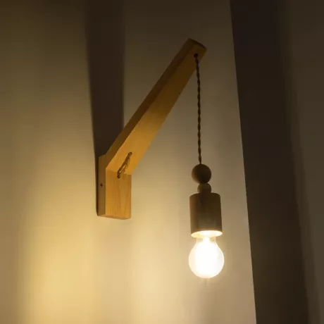 NOVO  Vintage Επιτοίχιο Φωτιστικό Απλίκα Μονόφωτο 1 x E27 IP20 Μπεζ Ξύλο με Μπεζ Σχοινί - Μ7 x Π27 x Υ65cm