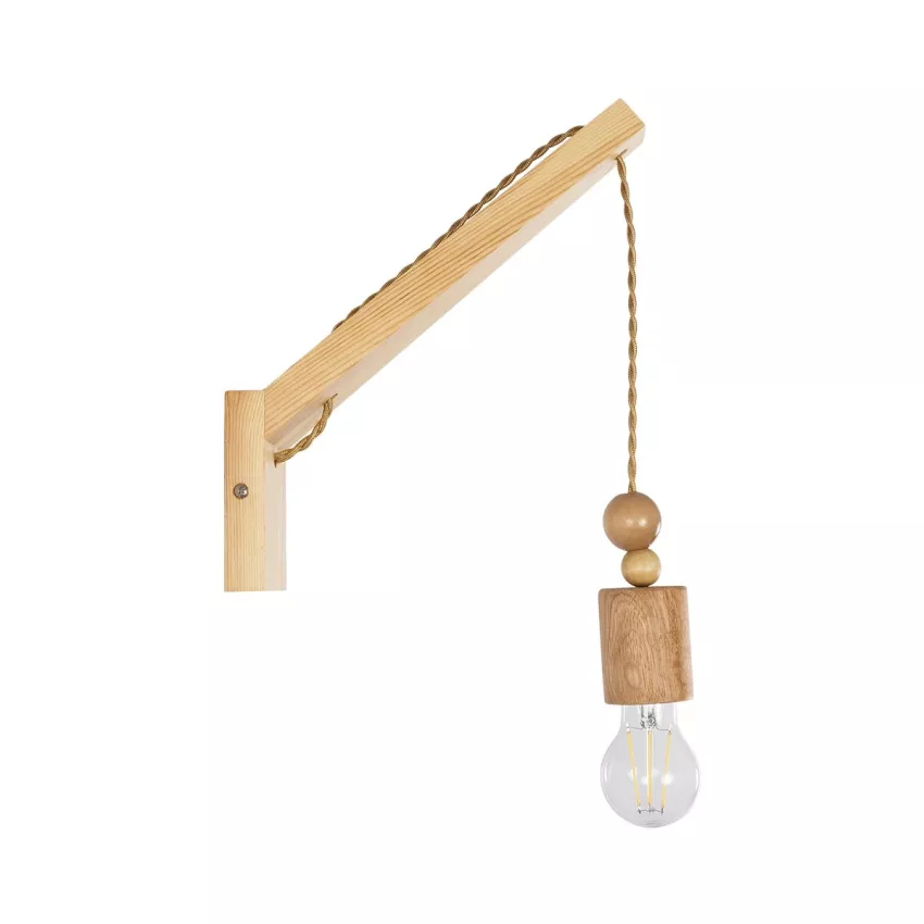 NOVO  Vintage Επιτοίχιο Φωτιστικό Απλίκα Μονόφωτο 1 x E27 IP20 Μπεζ Ξύλο με Μπεζ Σχοινί - Μ7 x Π27 x Υ65cm