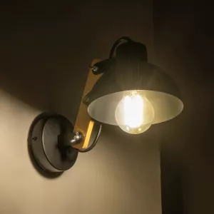 GRANT  Μοντέρνο Επιτοίχιο Φωτιστικό Απλίκα Μονόφωτο 1 x E27 IP20 Μαύρο Μέταλλο με Μπεζ Ξύλο - Μ15 x Π36 x Υ12cm