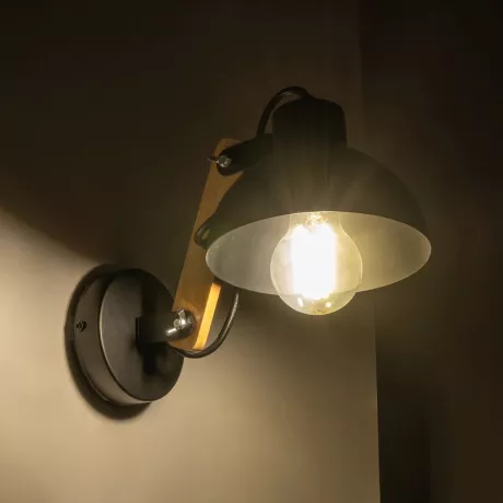 GRANT  Μοντέρνο Επιτοίχιο Φωτιστικό Απλίκα Μονόφωτο 1 x E27 IP20 Μαύρο Μέταλλο με Μπεζ Ξύλο - Μ15 x Π36 x Υ12cm