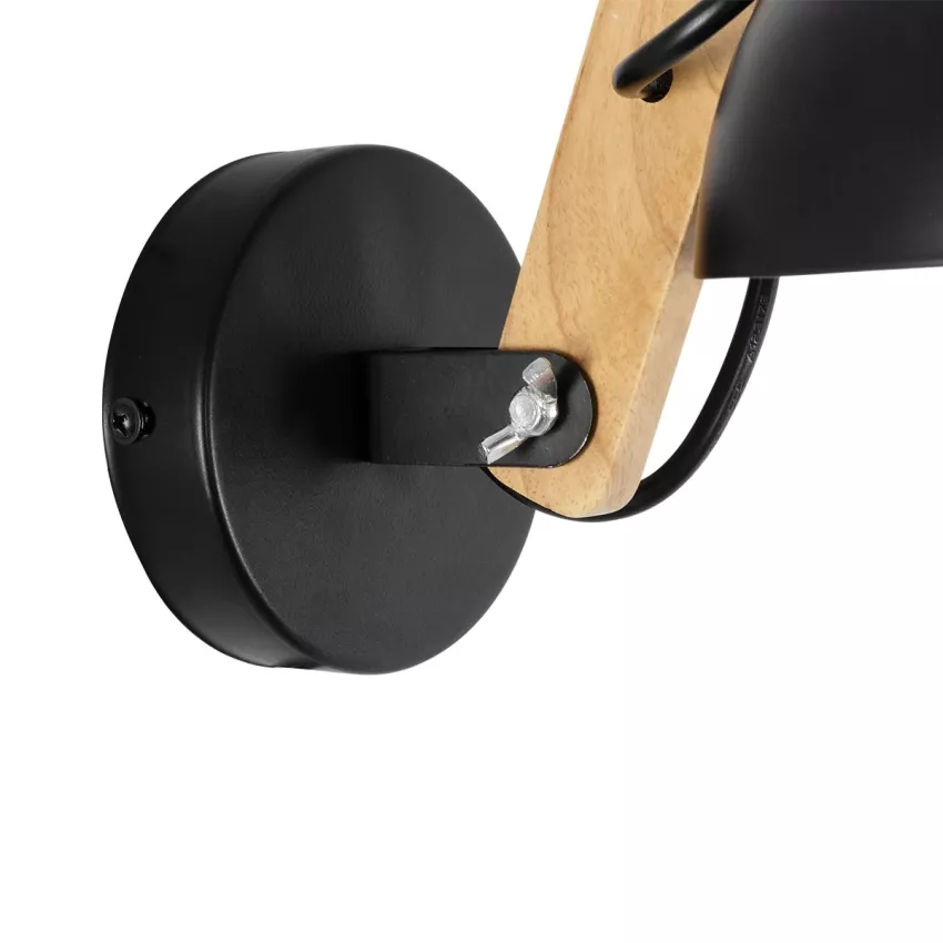GRANT  Μοντέρνο Επιτοίχιο Φωτιστικό Απλίκα Μονόφωτο 1 x E27 IP20 Μαύρο Μέταλλο με Μπεζ Ξύλο - Μ15 x Π36 x Υ12cm
