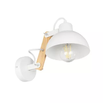GRANT  Μοντέρνο Επιτοίχιο Φωτιστικό Απλίκα Μονόφωτο 1 x E27 IP20 Λευκό Μέταλλο με Μπεζ Ξύλο - Μ15 x Π36 x Υ12cm