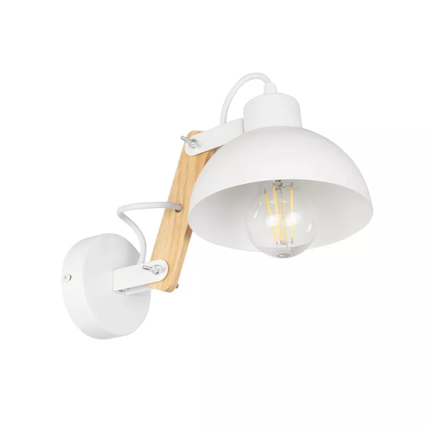 GRANT  Μοντέρνο Επιτοίχιο Φωτιστικό Απλίκα Μονόφωτο 1 x E27 IP20 Λευκό Μέταλλο με Μπεζ Ξύλο - Μ15 x Π36 x Υ12cm