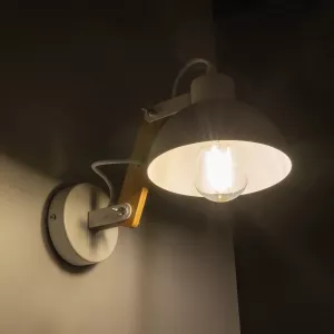 GRANT  Μοντέρνο Επιτοίχιο Φωτιστικό Απλίκα Μονόφωτο 1 x E27 IP20 Λευκό Μέταλλο με Μπεζ Ξύλο - Μ15 x Π36 x Υ12cm