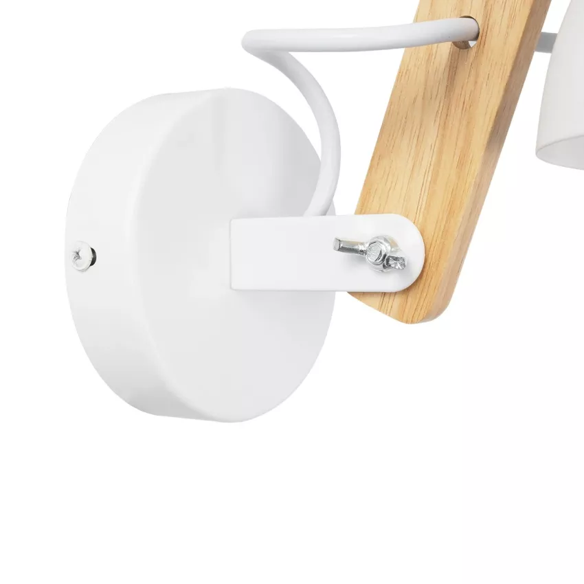 GRANT  Μοντέρνο Επιτοίχιο Φωτιστικό Απλίκα Μονόφωτο 1 x E27 IP20 Λευκό Μέταλλο με Μπεζ Ξύλο - Μ15 x Π36 x Υ12cm